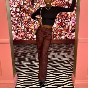 PrettyLittleThing Cherry Red Washed Faux Leather Straight Leg Trousers